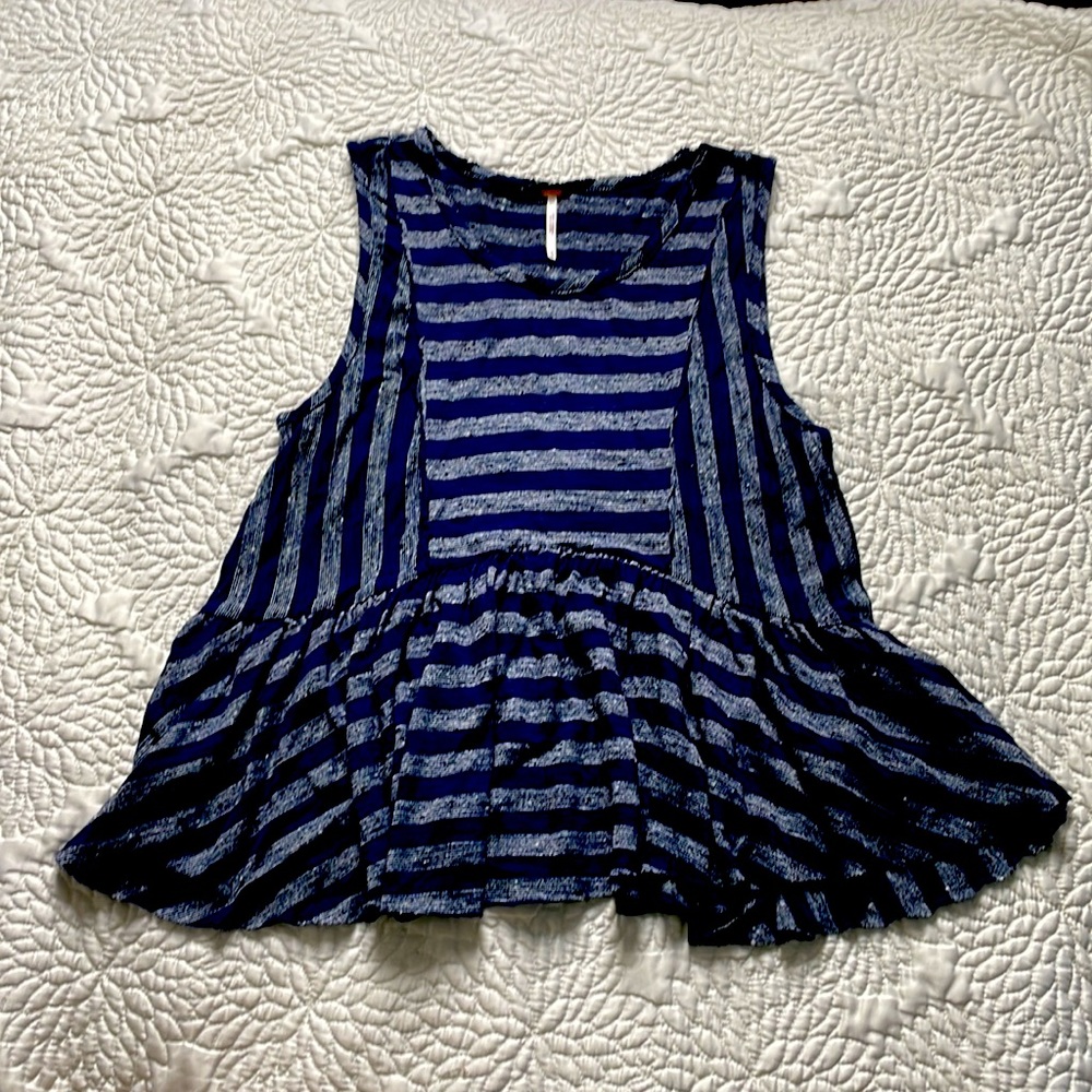 Free People Navy Blue Striped Peplum Tank Medium